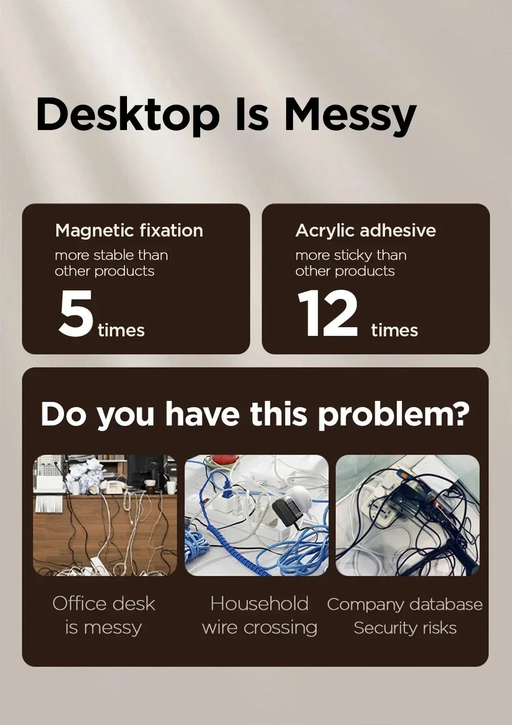 Magnetic Cable Clip Desk Cable Organiser – Black - SteadyBuy