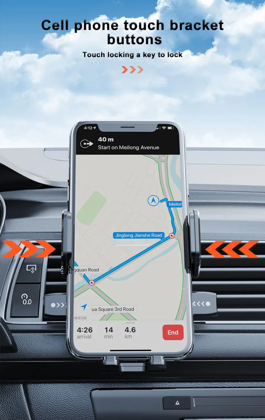 Car Dashboard Phone Mount with Rearview Mirror View