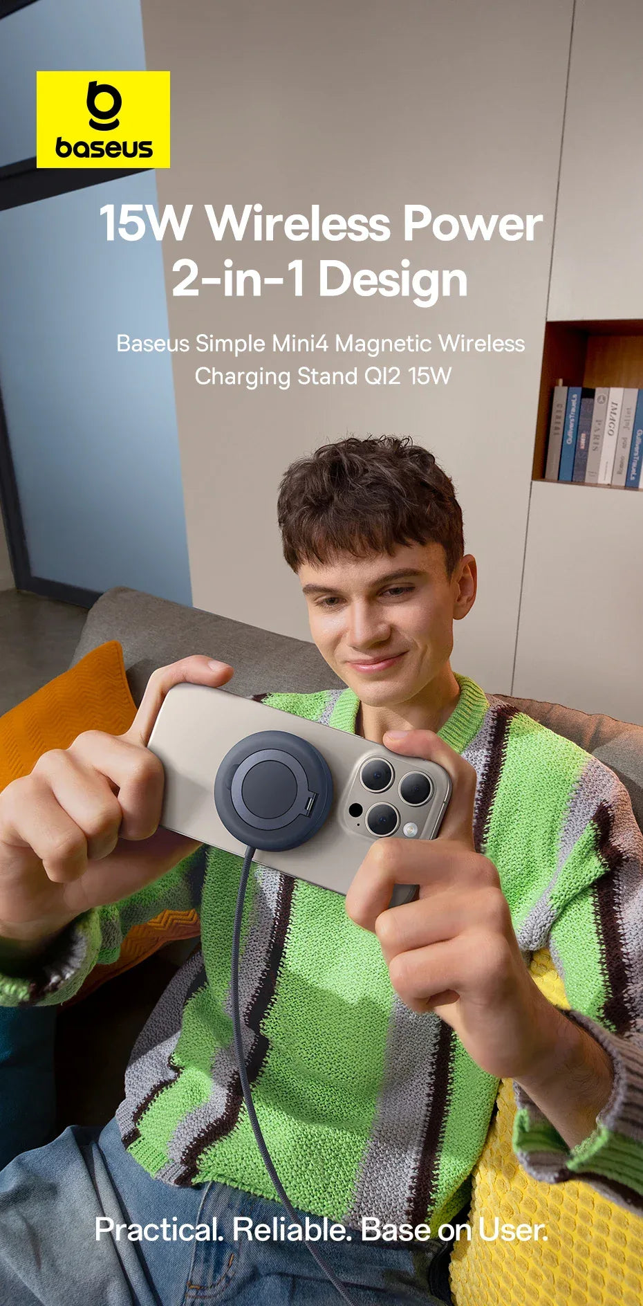 Baseus 15W Qi2 Magnetic Wireless Charger with Stand - SteadyBuy