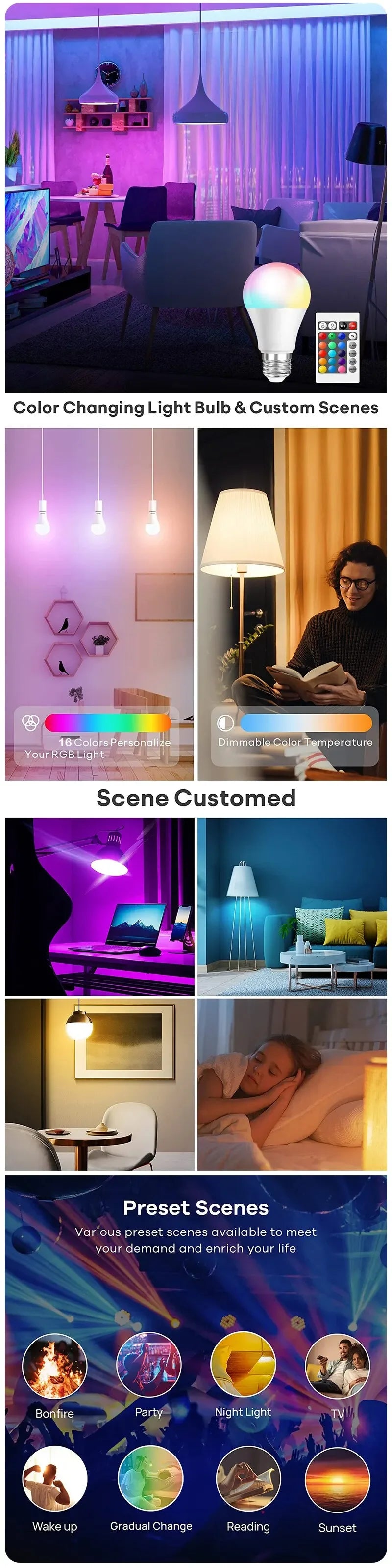 RGB E27 Smart Colour-Changing LED Bulb with Remote - SteadyBuy