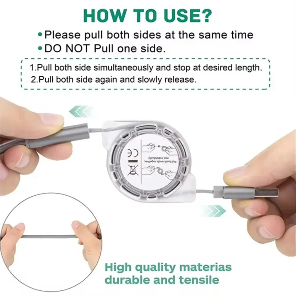 3-in-1 Retractable Fast Charging USB Cable (1m) - SteadyBuy