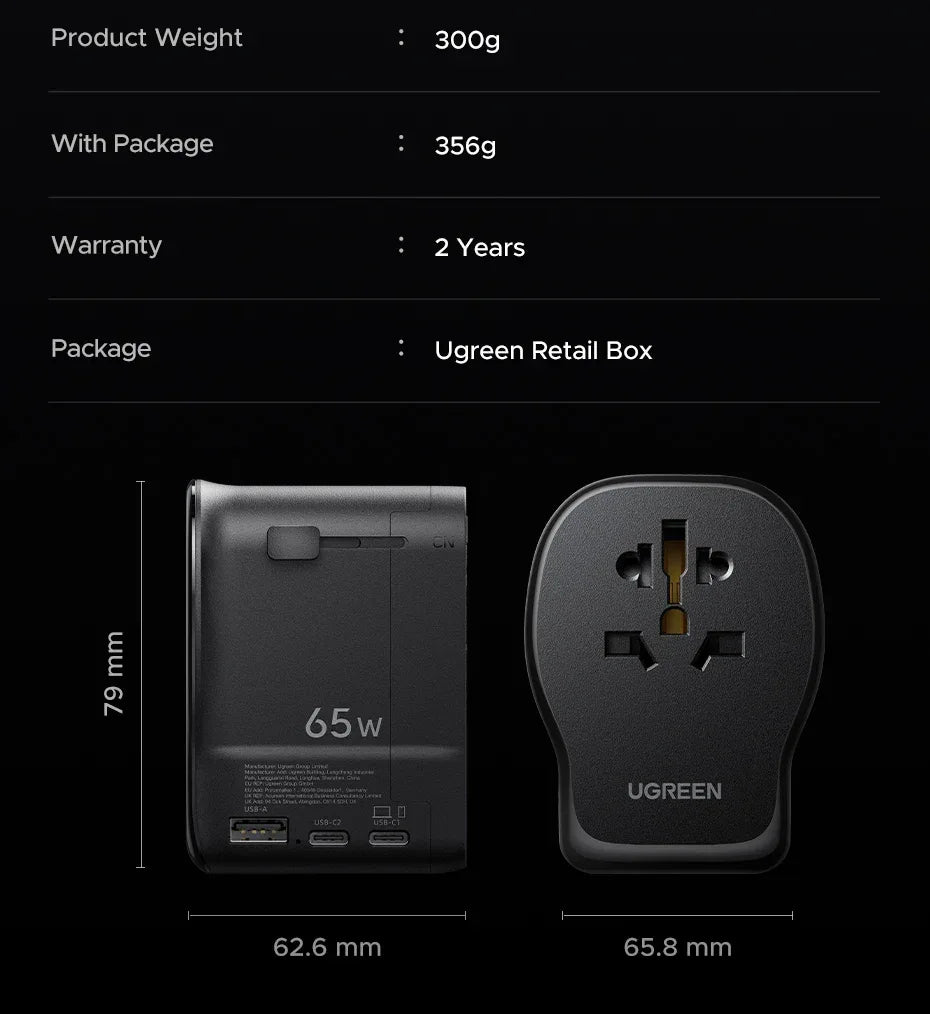 UGREEN 65W GaN Universal Travel Adapter & Charger - SteadyBuy