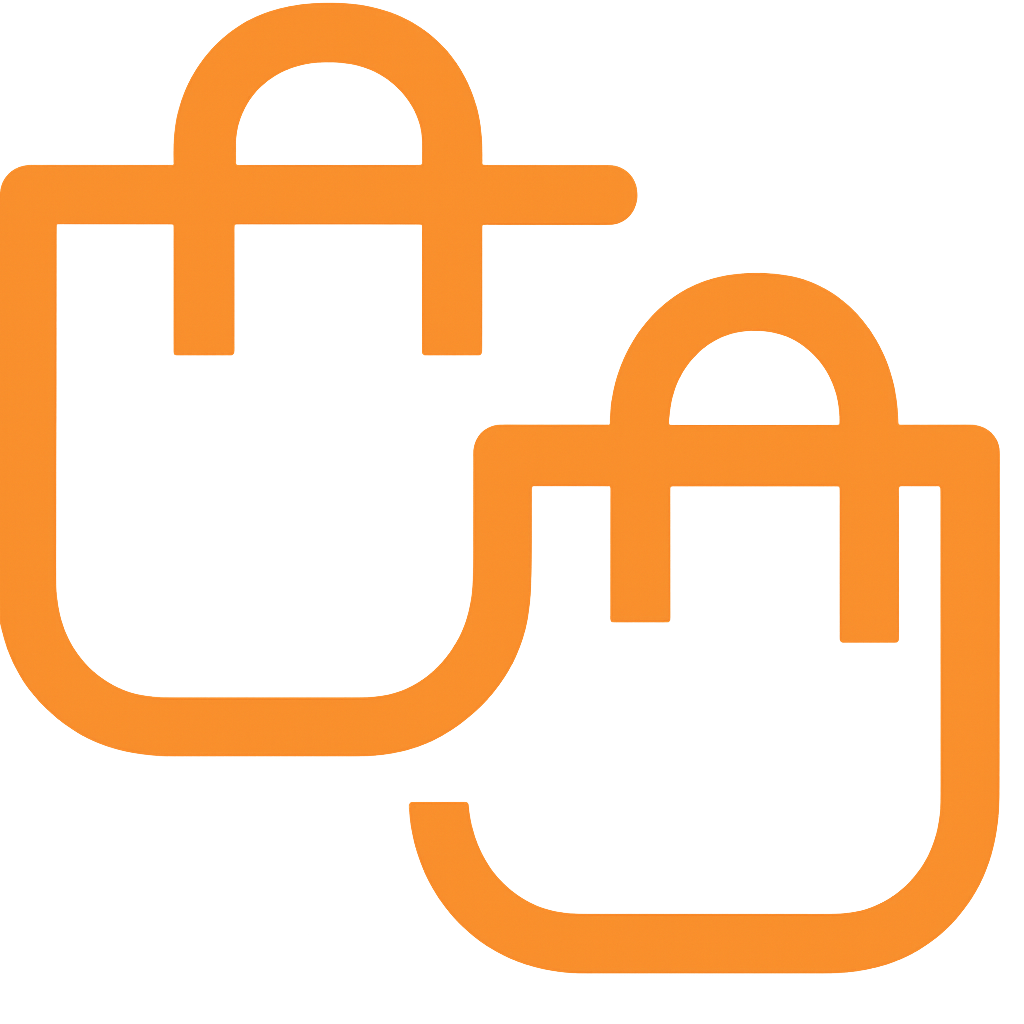 Two orange shopping bags on a white background